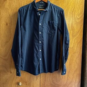 Cactus Men's Large Navy Blue Polka Dot Collared Long Sleeve Button DownShirt